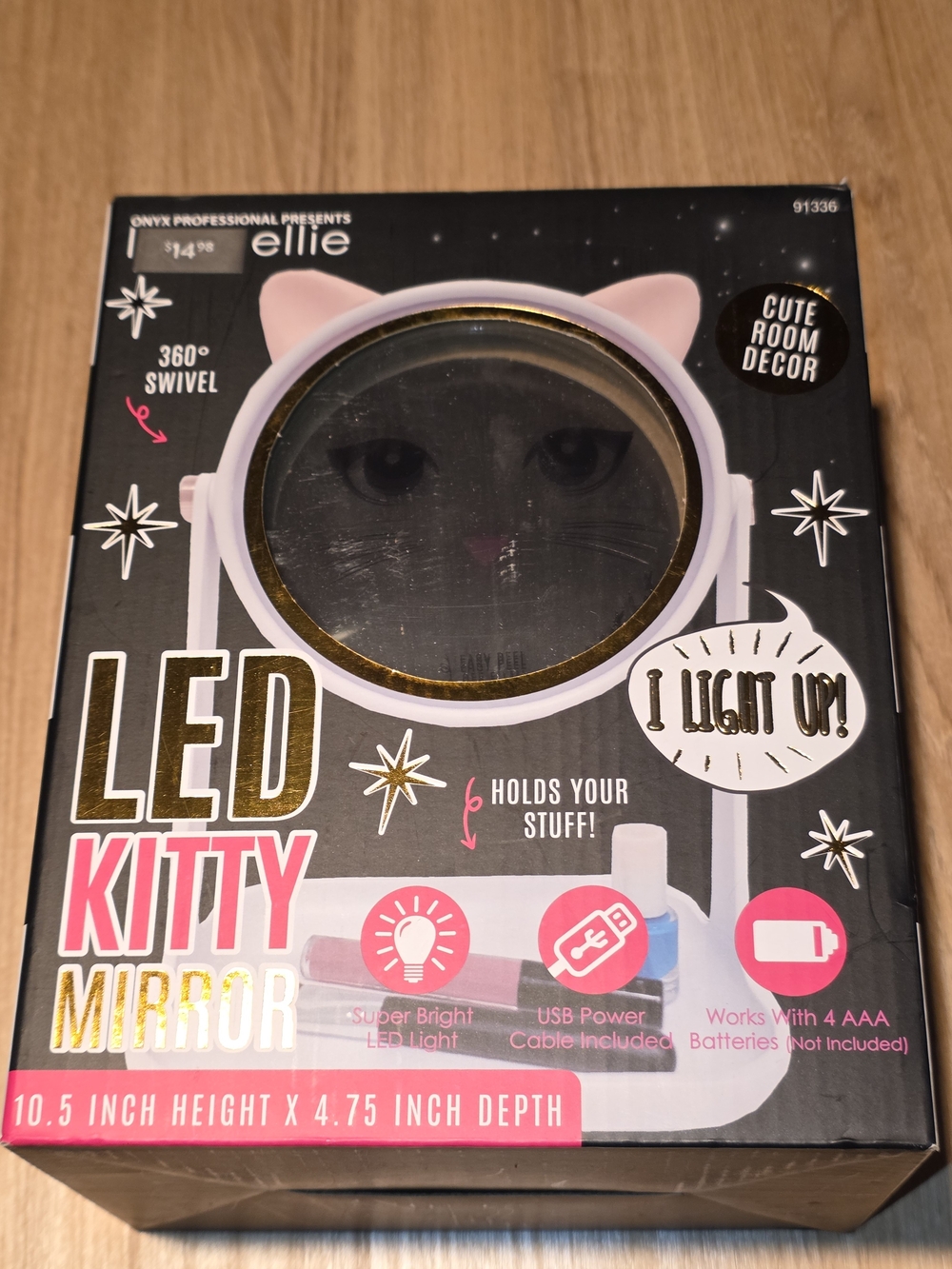 Ellie LED Kitty Mirror - Pink and Gold Accent